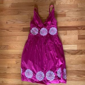 Hot Pink Willi Smith Tribal Floral Cotton Dress Lined